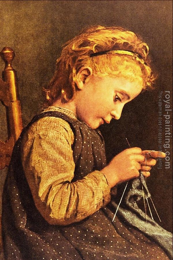 Albert Anker : Little girl knitting Albert Anker : Little girl knitting